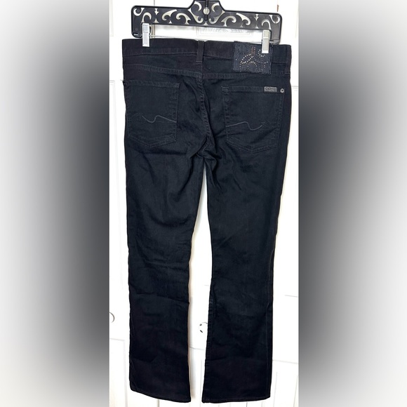 New 7 FOR ALL MANKIND Black Bootcut Denim Jeans Rhinestone Label NWT $235 Dark - Picture 2 of 12
